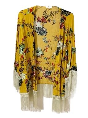 Jodifl Floral Boho Style Bell Sleeve Open Front Lightweight Kimono Cardigan 🟨🟩